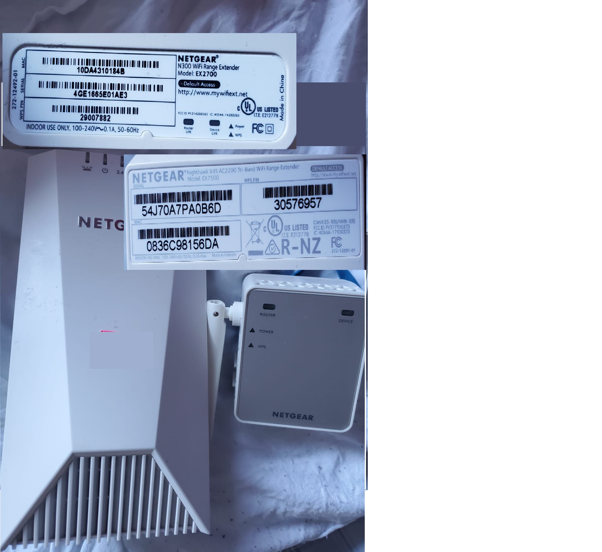 NETGEAR N300 AC2200 Model EX7500 100-220V & NETGEAR X4S AC2200 Model EX7500 100-220V